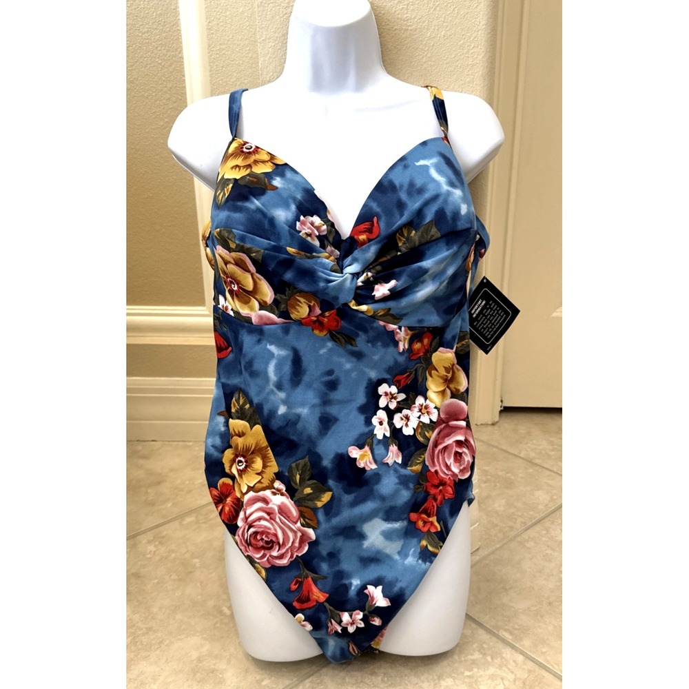 New Newport News One Piece Swimsuit‎ Tropical Floral bathing suit sz 20 Hawaiian